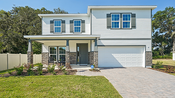 Holden model home exterior with front porch and two-car garage
